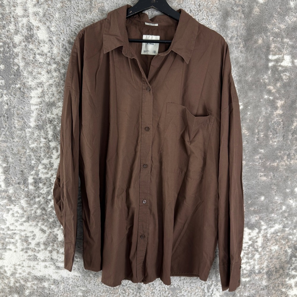 Abercrombie & Fitch Size XXL Oversized Cotton Button Up Shirt Brown LS Women